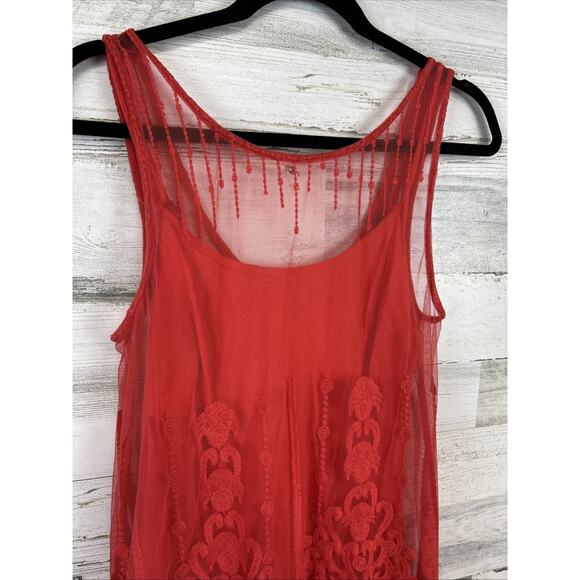 Free People Red Lace Sheer Slip Dress XS – Boho Party / Date Night Look - Picture 4 of 12
